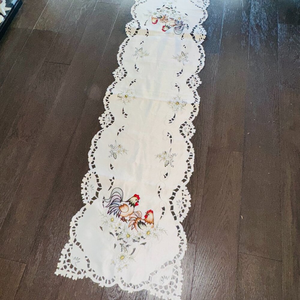 Embroidery Table Runner Farmhouse Country Chicken 54 x 15 in